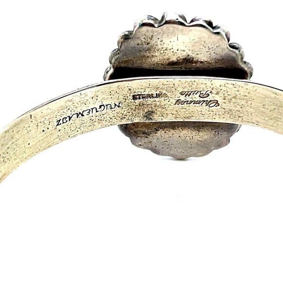 Sterling Silver Green Turquoise Flower Shaped Cuff - Picture 11 of 11